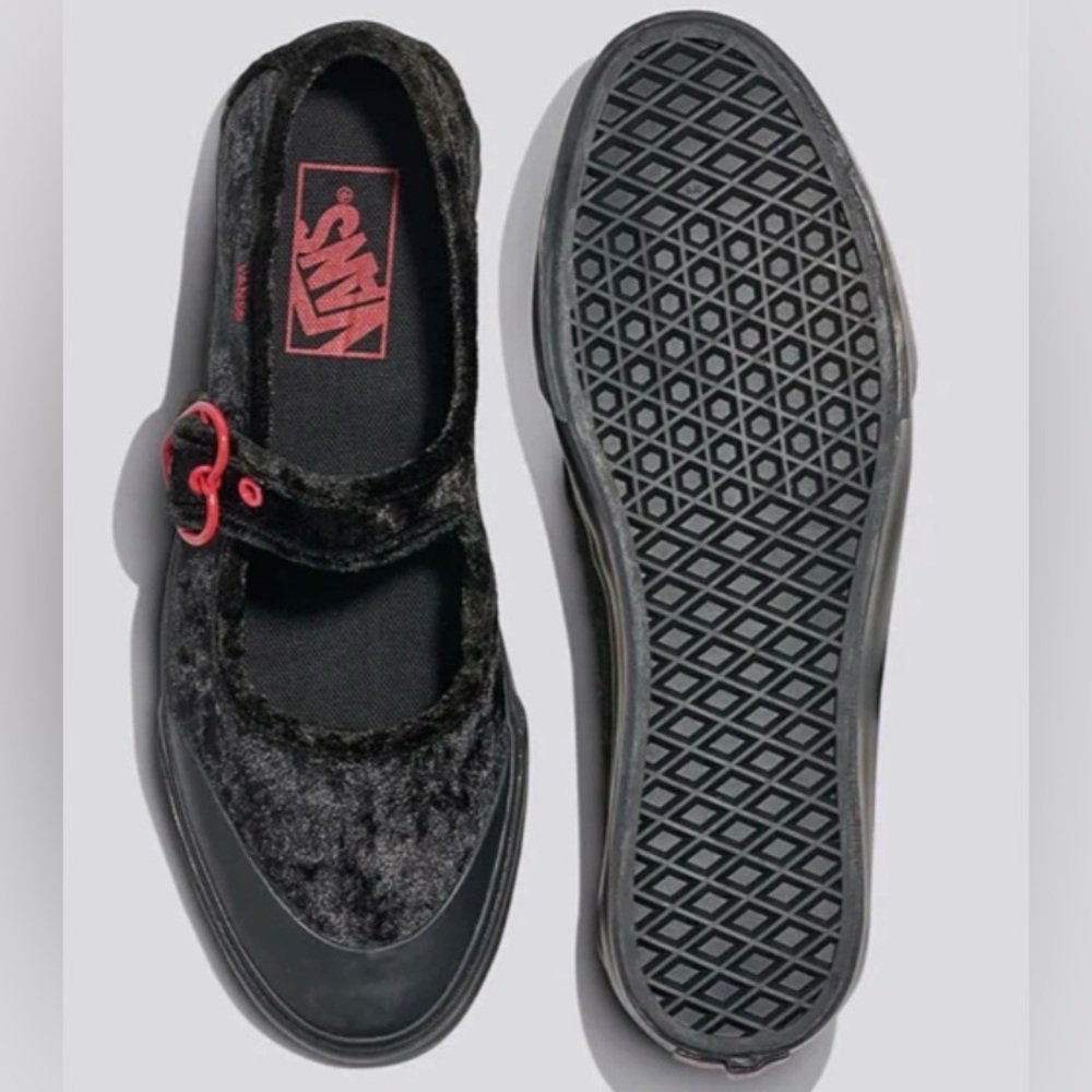 Vans Black Velvet Mary Jane w/ Red Heart Buckle